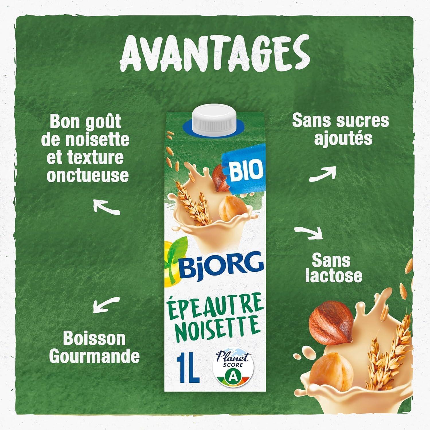 imageBJORG Boisson Noisette Sans Sucre Boisson Vgtale Bio Pauvre En Acides Gras Saturs 1Lpeautre Noisette 6 x 1L