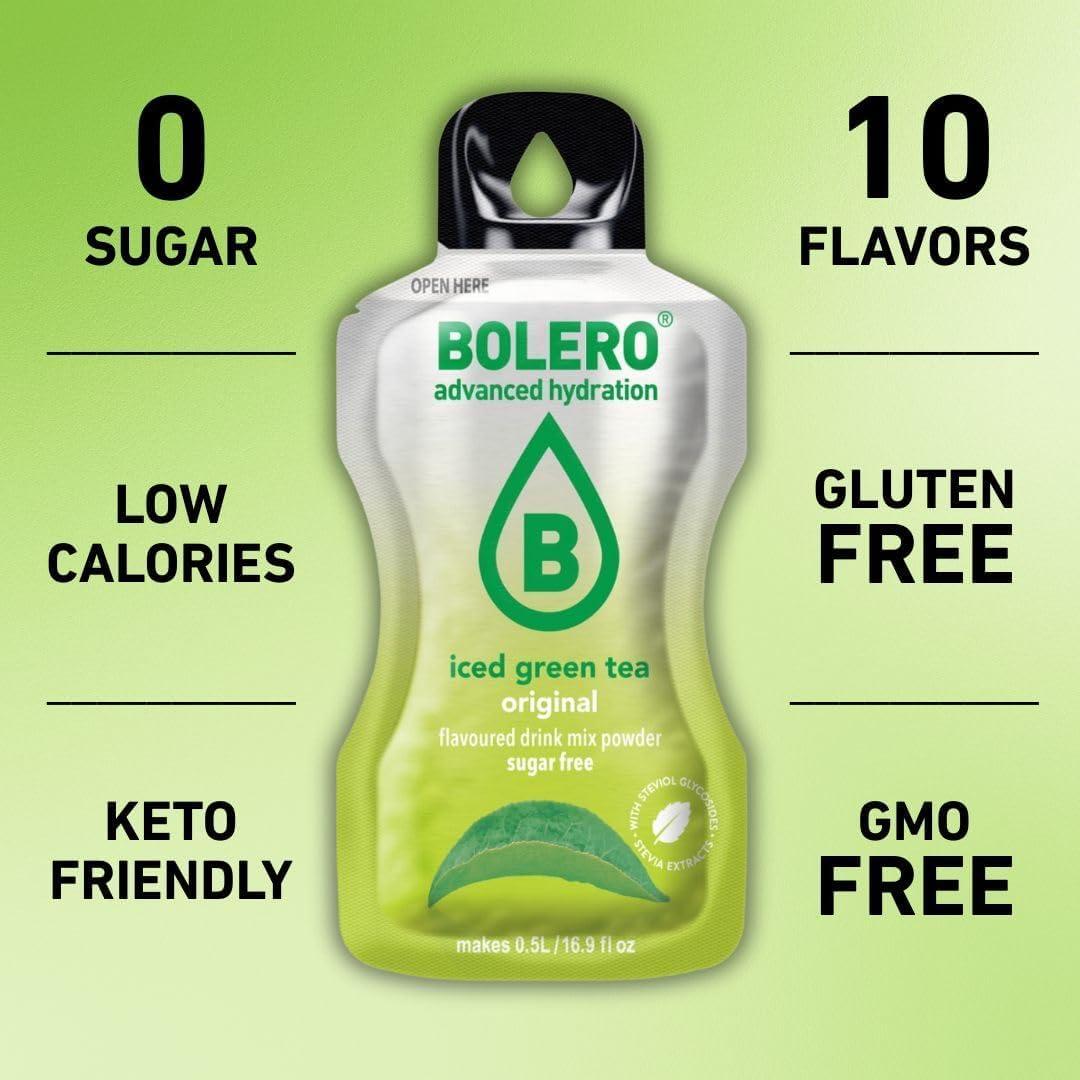 imageBolero TH VERT GLAC MENTHE ampamp CITRON VERT 24x3g Poudre pour boisson sans sucre dulcore la stvia vitamine C convient aux enfants aux sportifs et aux diabtiques