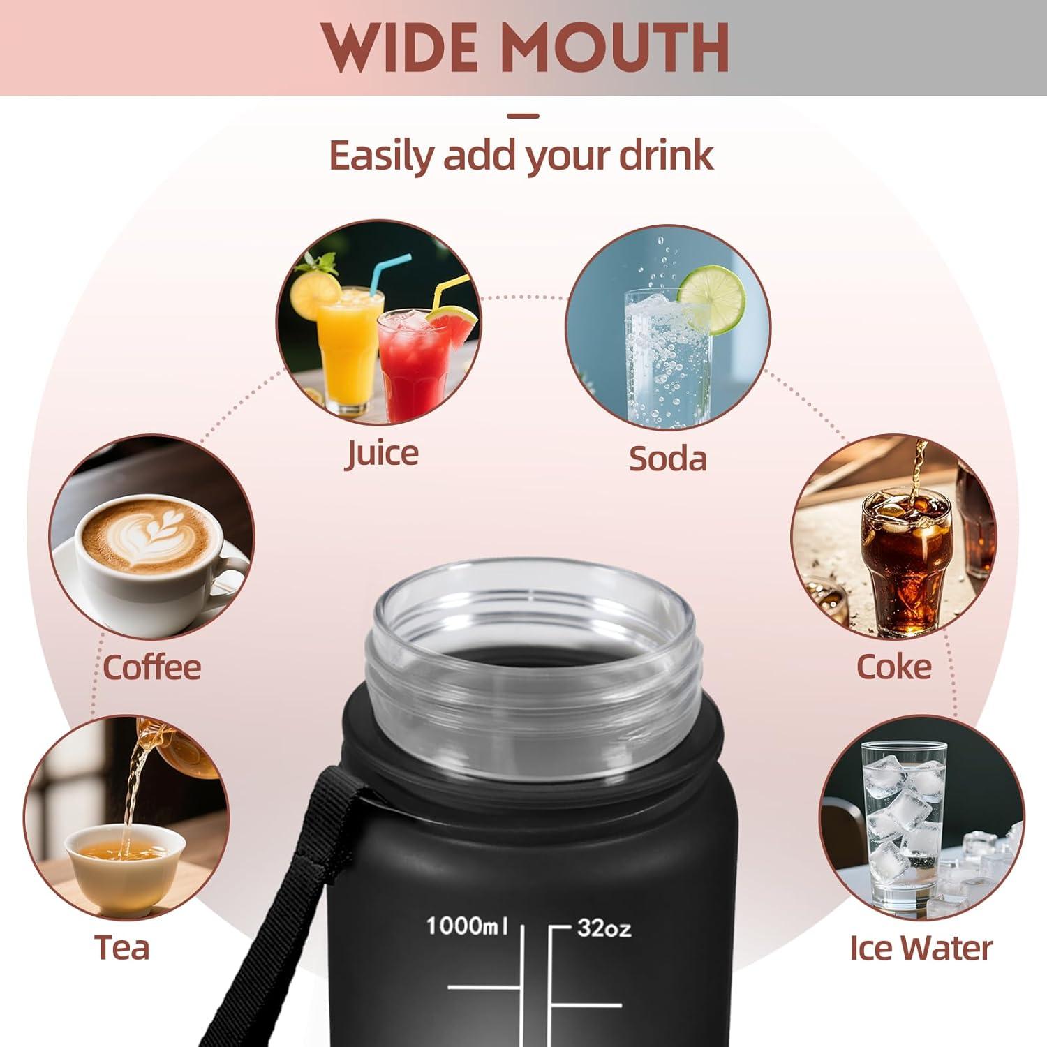 imageGourde 1l AntiFuite Gourde Sport avec Paille Bouteille avec Marqueur de Temps Bouteille deau Rutilisable pour Fitness Yoga Sport Camping Gym Travail Blanc CassBleu ClairNoirrouge