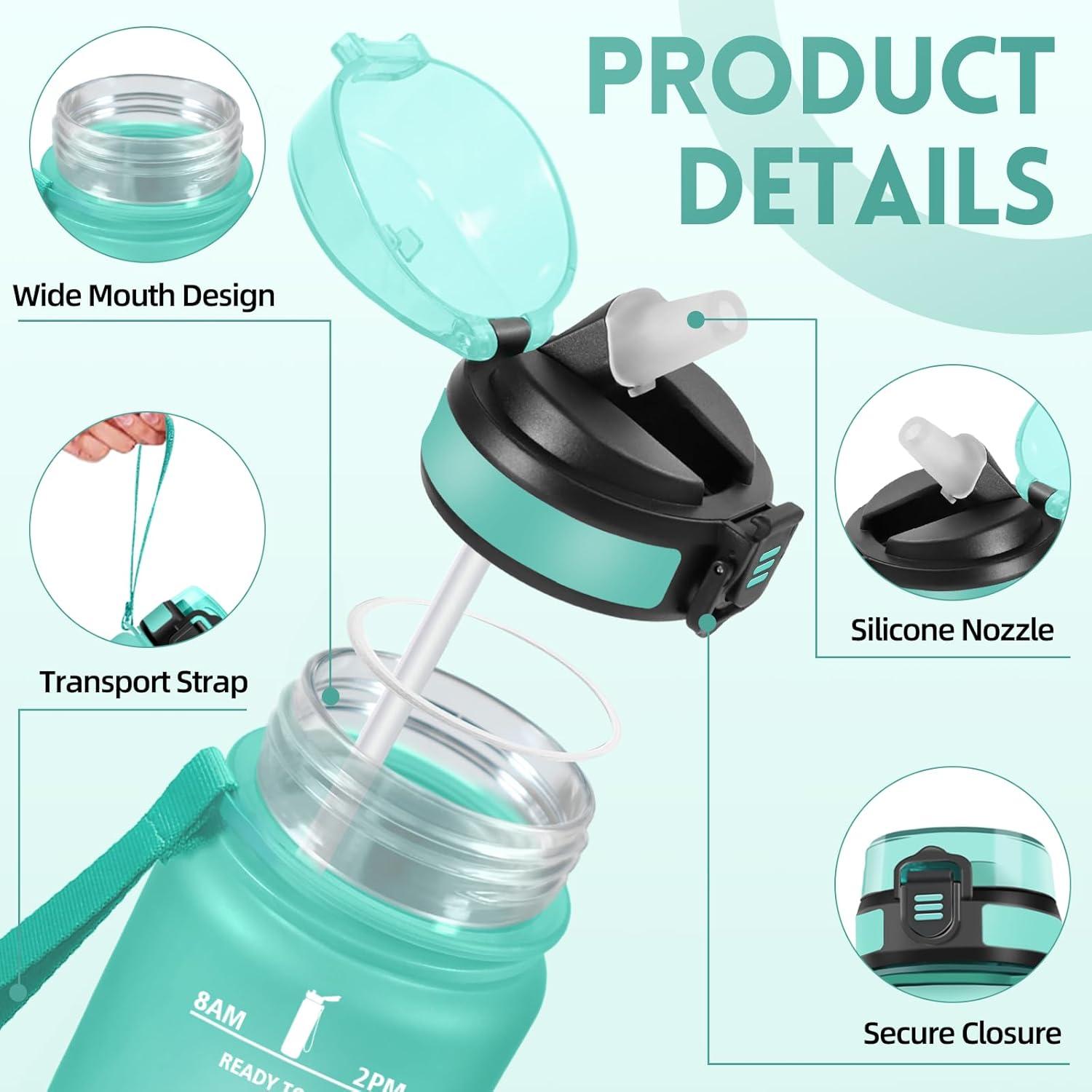 imageGourde 1l AntiFuite Gourde Sport avec Paille Bouteille avec Marqueur de Temps Bouteille deau Rutilisable pour Fitness Yoga Sport Camping Gym Travail Blanc CassBleu ClairBleuvert 3245c