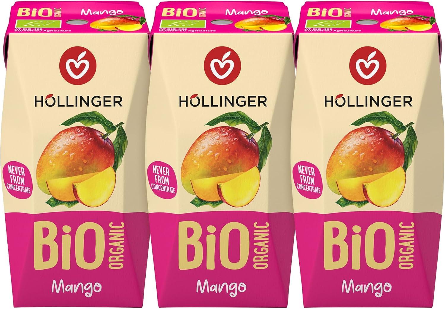 imageHllinger Bio Jus de Mangue Organique Pack de 3 x 200ml Tetra Pack Sans Sucre Ajout Premium Vgtalien Boisson Naturelle