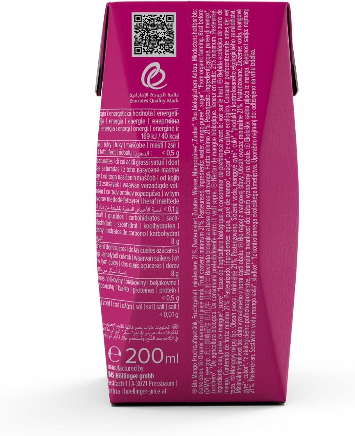 imageHllinger Bio Jus de Mangue Organique Pack de 3 x 200ml Tetra Pack Sans Sucre Ajout Premium Vgtalien Boisson Naturelle
