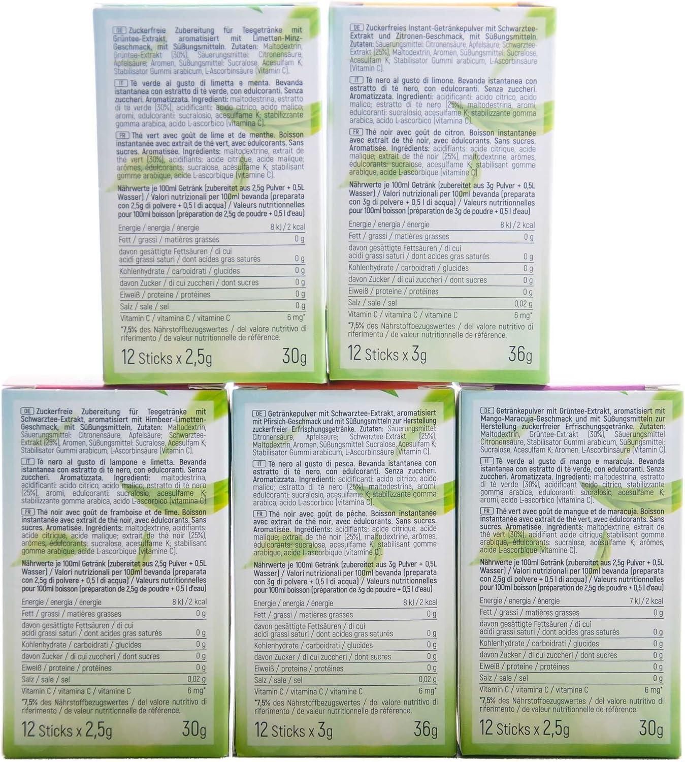 imageINSTICK Boisson instantane sans sucre Lot 25 paquets de 12 sachets chacun pour 12x05L diffrentes sortes classiques boisson en poudre vgtalienne faible en calories avec vitamine CLot th glac