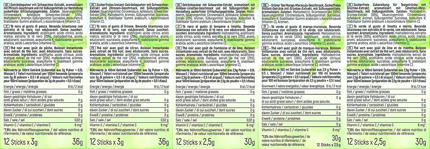 imageINSTICK Boisson instantane sans sucre Lot 25 paquets de 12 sachets chacun pour 12x05L diffrentes sortes classiques boisson en poudre vgtalienne faible en calories avec vitamine CLot th glac