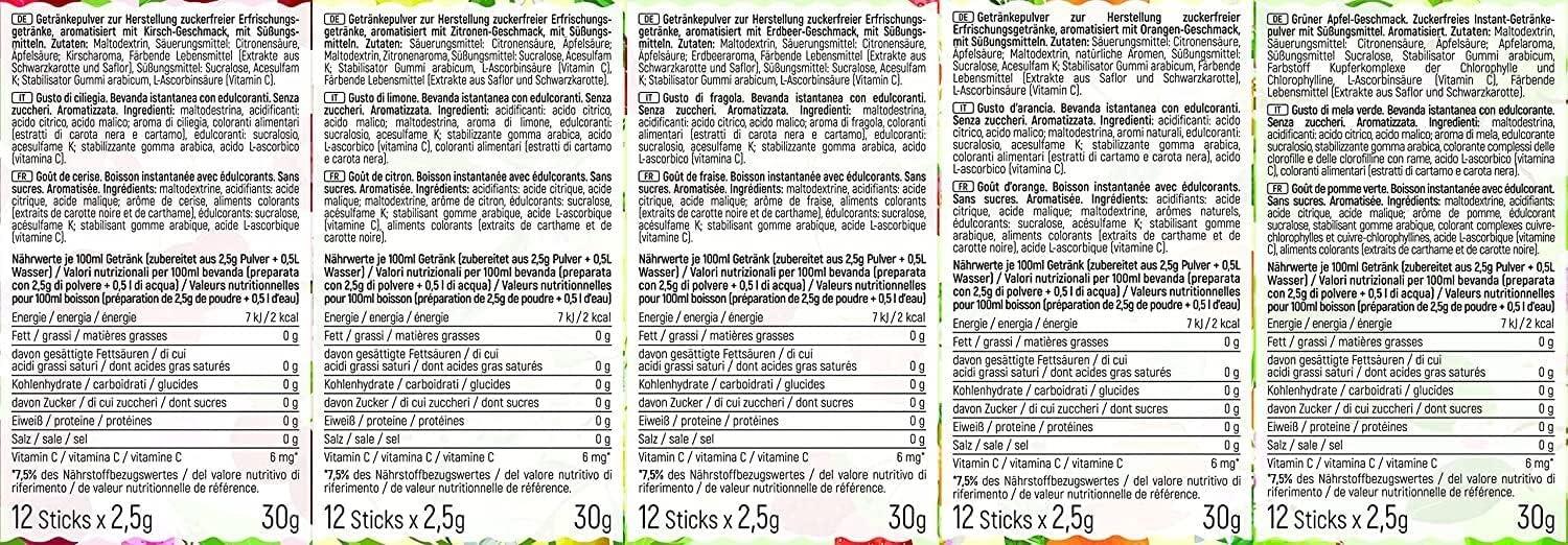 imageINSTICK Boisson instantane sans sucre Lot 25 paquets de 12 sachets chacun pour 12x05L diffrentes sortes classiques boisson en poudre vgtalienne faible en calories avec vitamine CLot classique 2