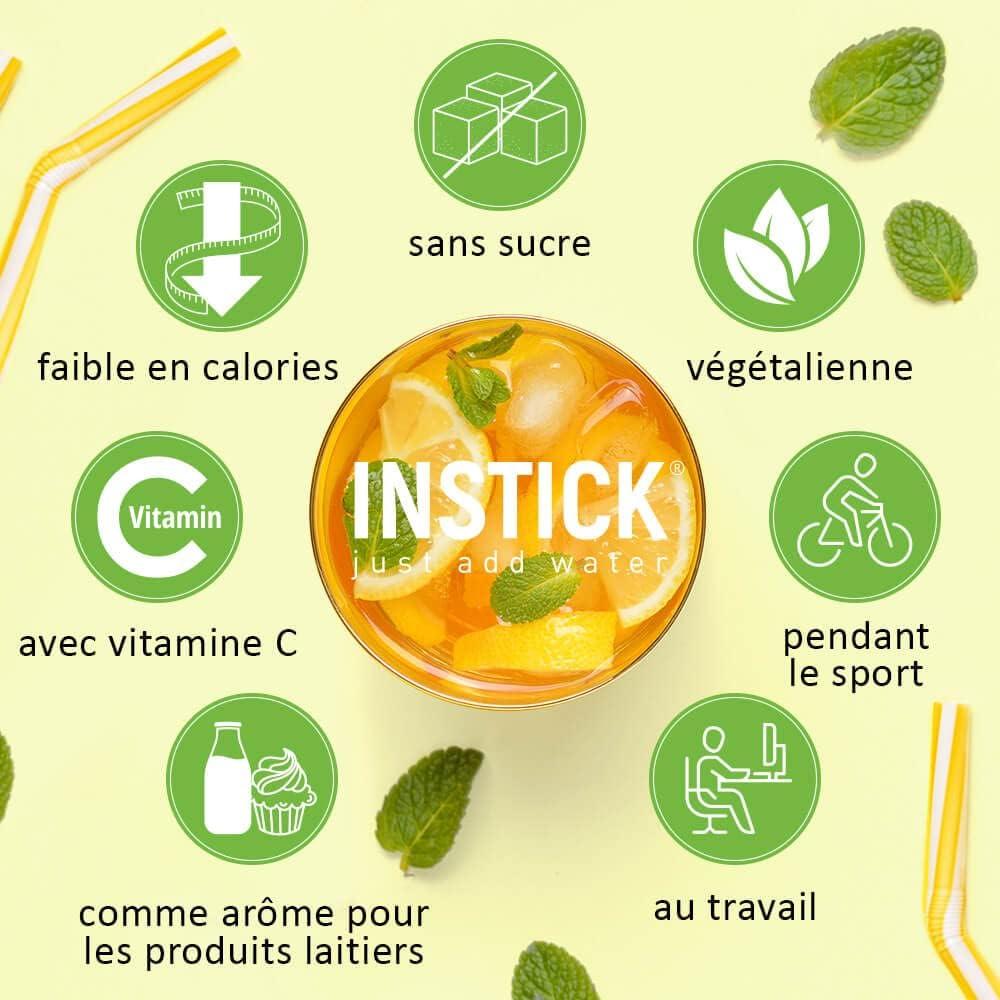 imageINSTICK Boisson instantane sans sucre Lot 25 paquets de 12 sachets chacun pour 12x05L diffrentes sortes classiques boisson en poudre vgtalienne faible en calories avec vitamine CLot th glac au citron