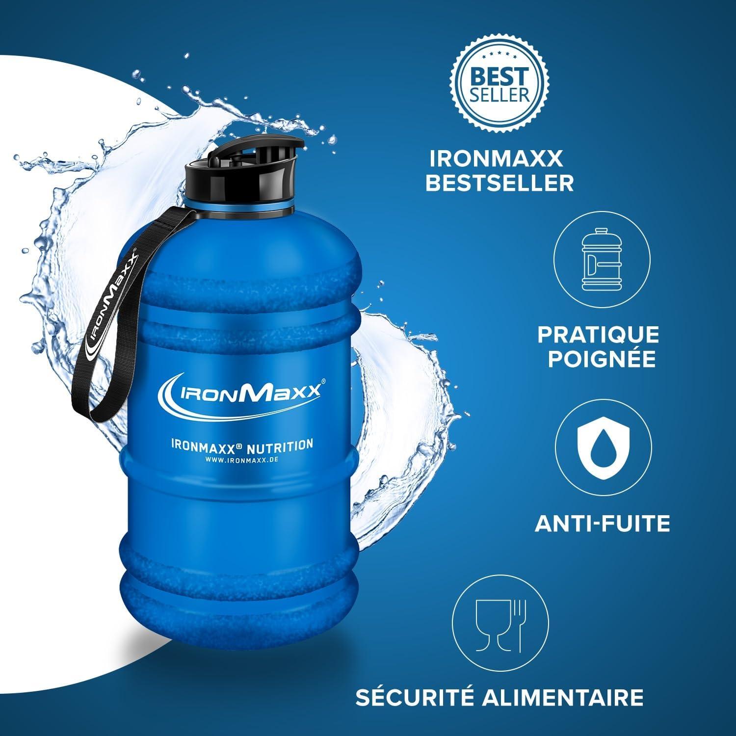 imageIronMaxx Gourde Sport Bouteille dEau Sport 22L 2200 ml Gris Gourde Sans BPA ni DEHP Water Bouteille tanche avec chelle de mesure Bottle Grande Capacit dHydratationBleu Givr