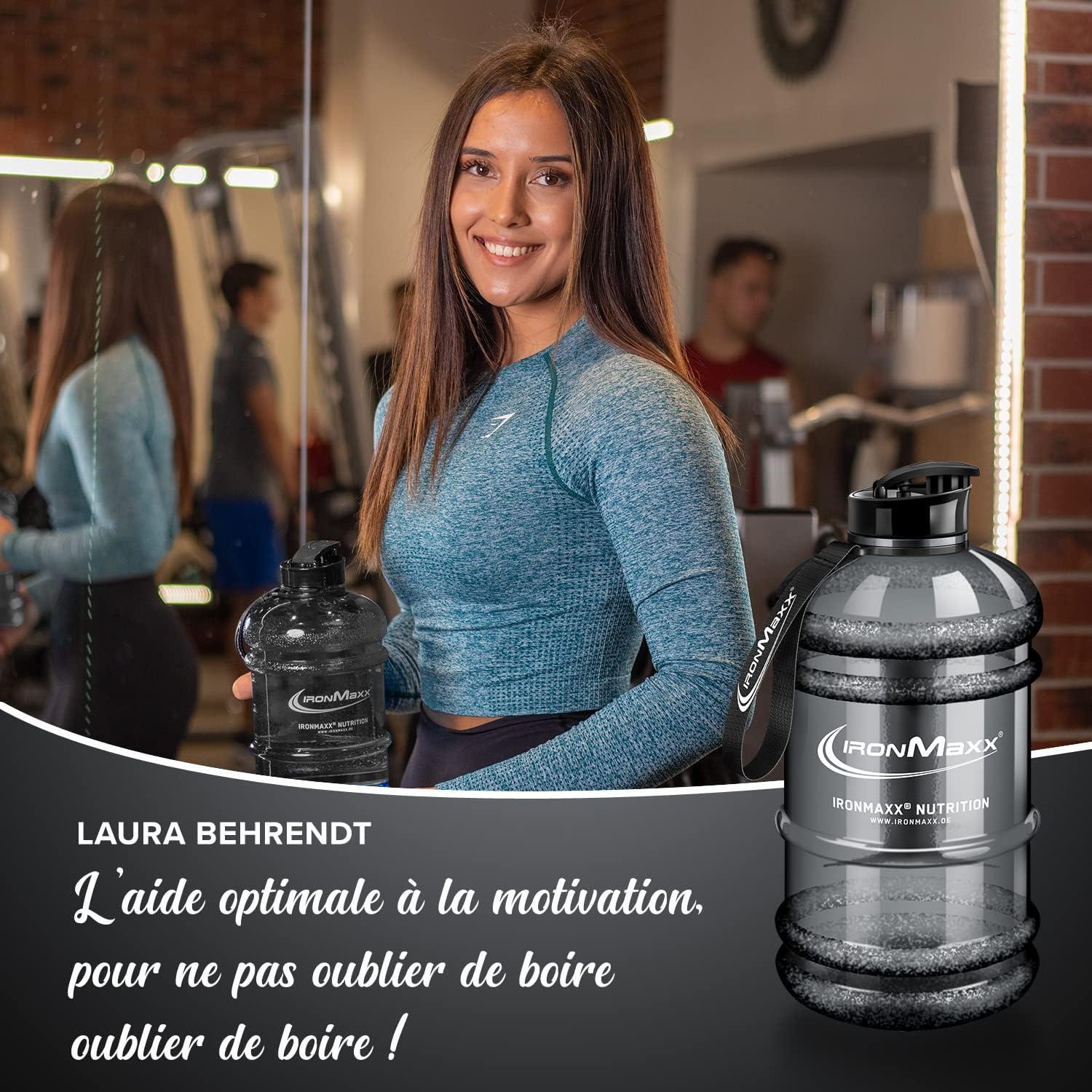 imageIronMaxx Gourde Sport Bouteille dEau Sport 22L 2200 ml Gris Gourde Sans BPA ni DEHP Water Bouteille tanche avec chelle de mesure Bottle Grande Capacit dHydratationPlastique Gris