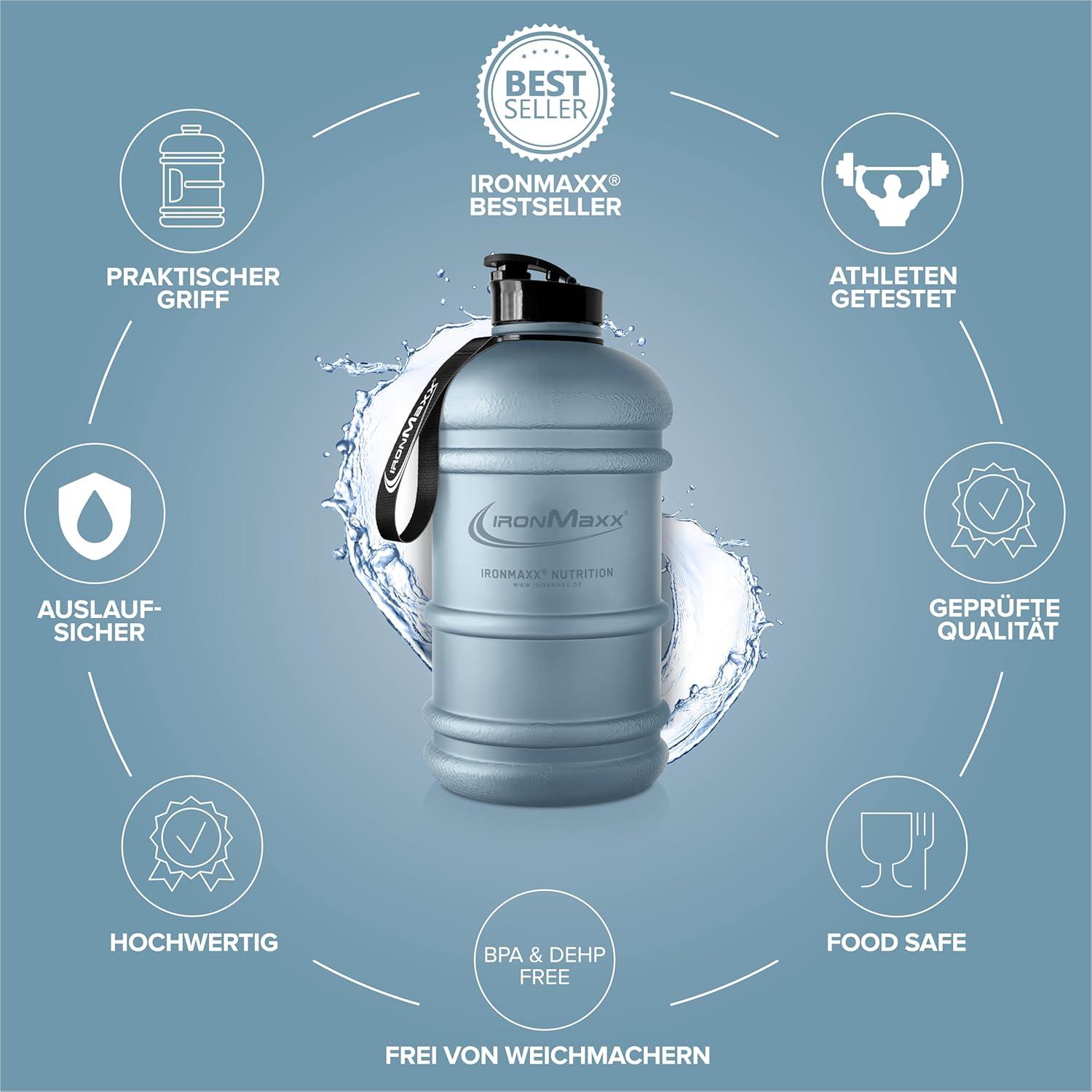 imageIronMaxx Gourde Sport Bouteille dEau Sport 22L 2200 ml Gris Gourde Sans BPA ni DEHP Water Bouteille tanche avec chelle de mesure Bottle Grande Capacit dHydratationKyanite Bleu