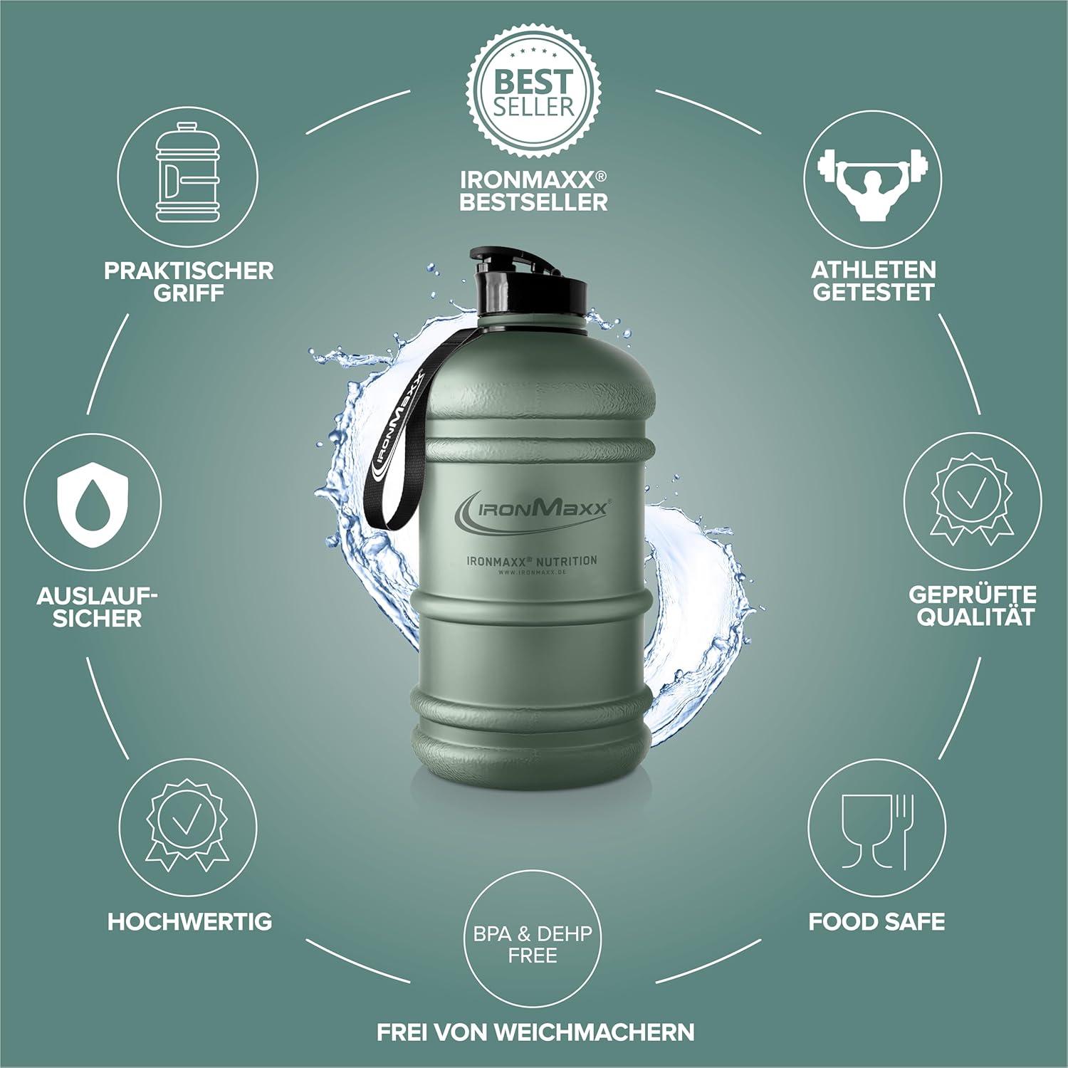 imageIronMaxx Gourde Sport Bouteille dEau Sport 22L 2200 ml Gris Gourde Sans BPA ni DEHP Water Bouteille tanche avec chelle de mesure Bottle Grande Capacit dHydratationMineral Vert