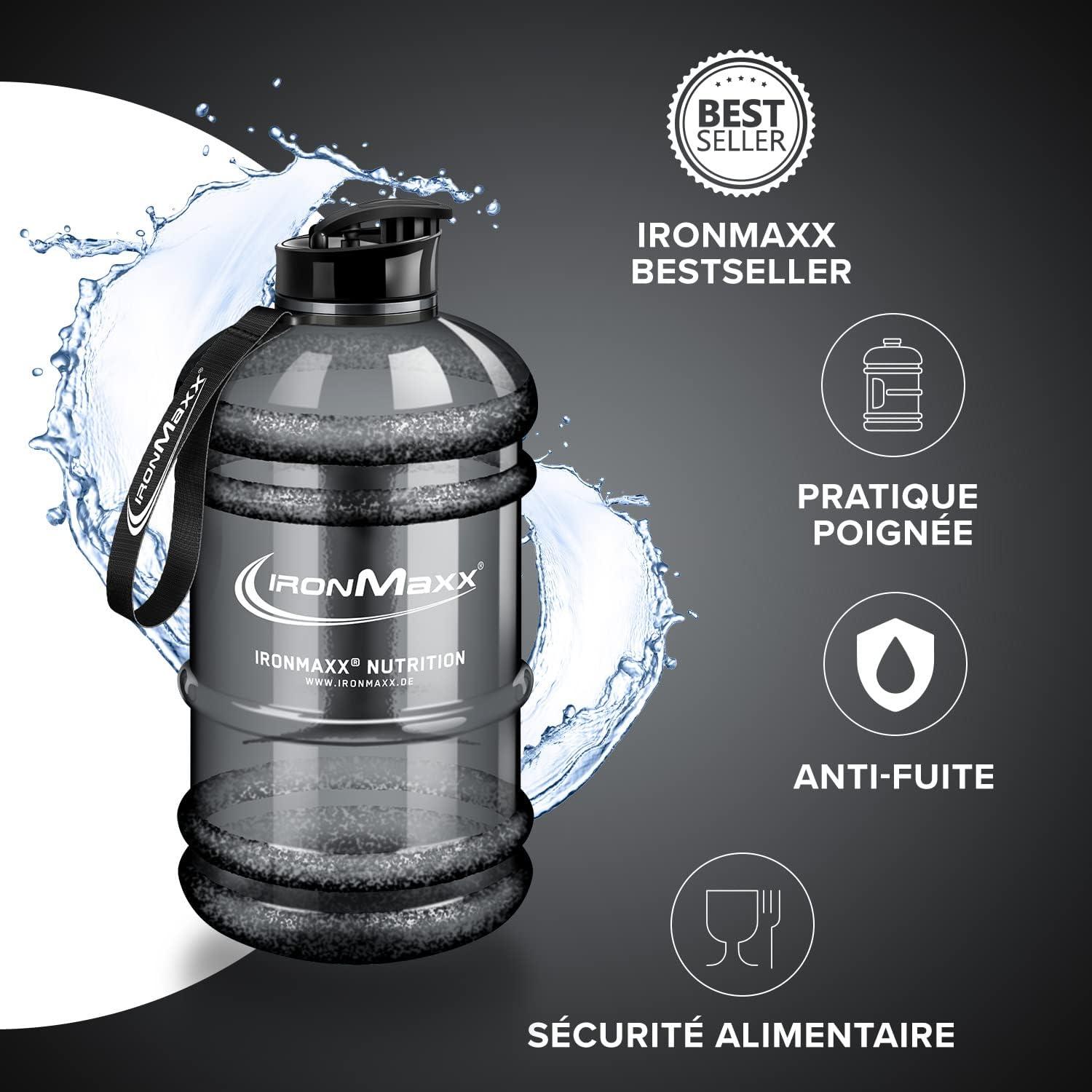 imageIronMaxx Gourde Sport Bouteille dEau Sport 22L 2200 ml Gris Gourde Sans BPA ni DEHP Water Bouteille tanche avec chelle de mesure Bottle Grande Capacit dHydratationPlastique Gris