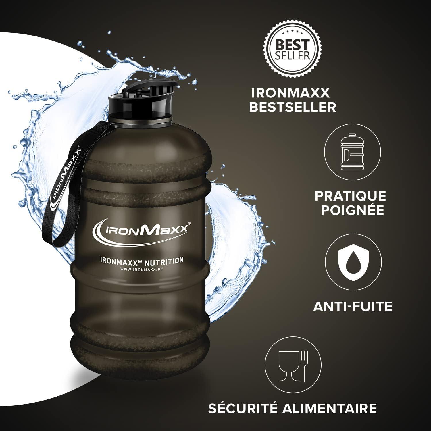 imageIronMaxx Gourde Sport Bouteille dEau Sport 22L 2200 ml Gris Gourde Sans BPA ni DEHP Water Bouteille tanche avec chelle de mesure Bottle Grande Capacit dHydratationNoir Givr