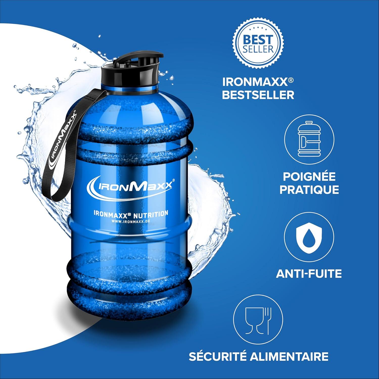 imageIronMaxx Gourde Sport Bouteille dEau Sport 22L 2200 ml Gris Gourde Sans BPA ni DEHP Water Bouteille tanche avec chelle de mesure Bottle Grande Capacit dHydratationBleu