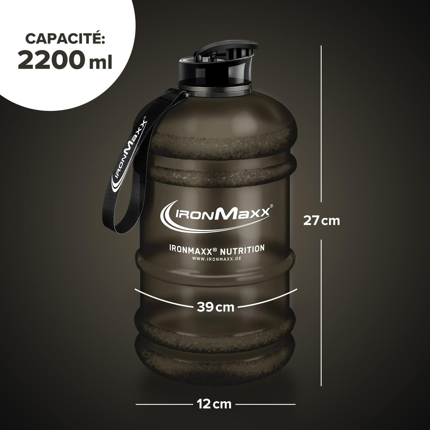 imageIronMaxx Gourde Sport Bouteille dEau Sport 22L 2200 ml Gris Gourde Sans BPA ni DEHP Water Bouteille tanche avec chelle de mesure Bottle Grande Capacit dHydratationNoir Givr