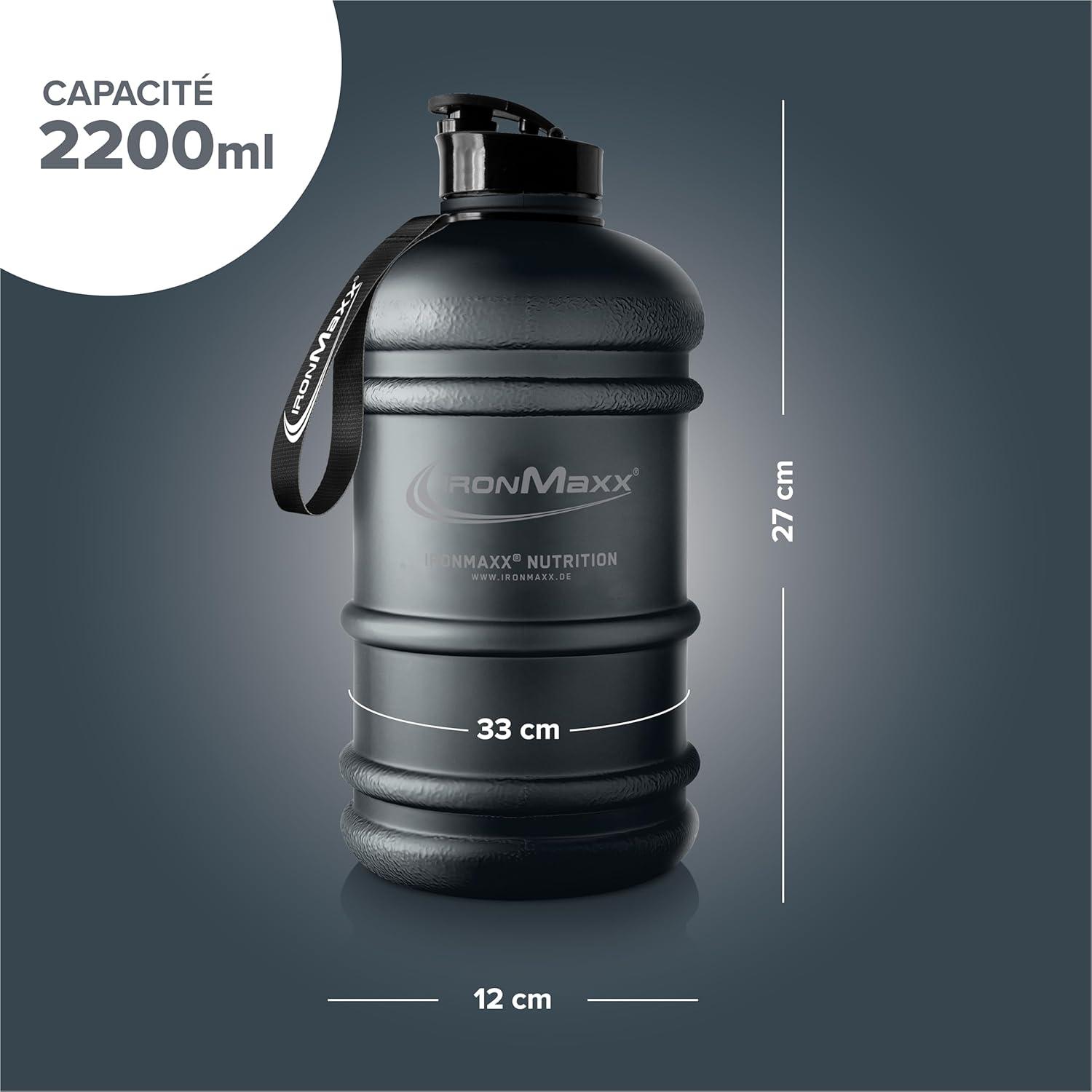 imageIronMaxx Gourde Sport Bouteille dEau Sport 22L 2200 ml Gris Gourde Sans BPA ni DEHP Water Bouteille tanche avec chelle de mesure Bottle Grande Capacit dHydratationDeep Noir