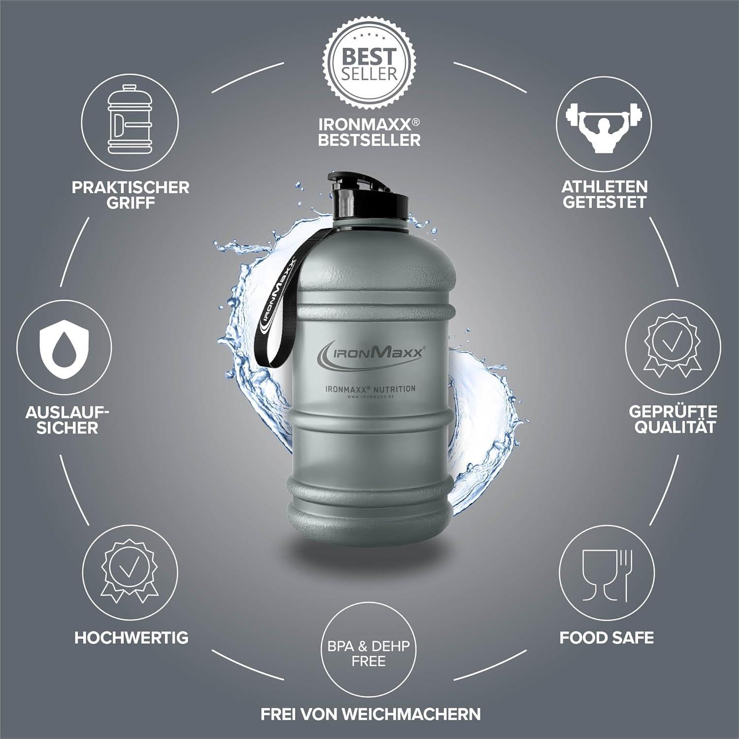 imageIronMaxx Gourde Sport Bouteille dEau Sport 22L 2200 ml Gris Gourde Sans BPA ni DEHP Water Bouteille tanche avec chelle de mesure Bottle Grande Capacit dHydratationFrosted Ash Gris