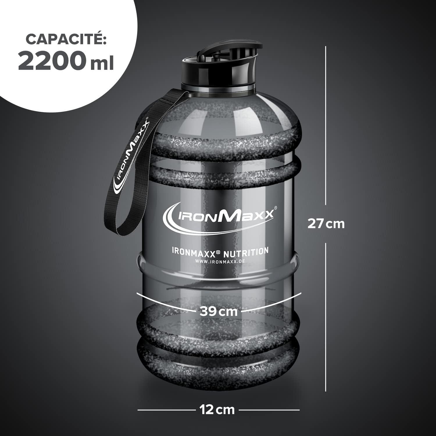imageIronMaxx Gourde Sport Bouteille dEau Sport 22L 2200 ml Gris Gourde Sans BPA ni DEHP Water Bouteille tanche avec chelle de mesure Bottle Grande Capacit dHydratationPlastique Gris
