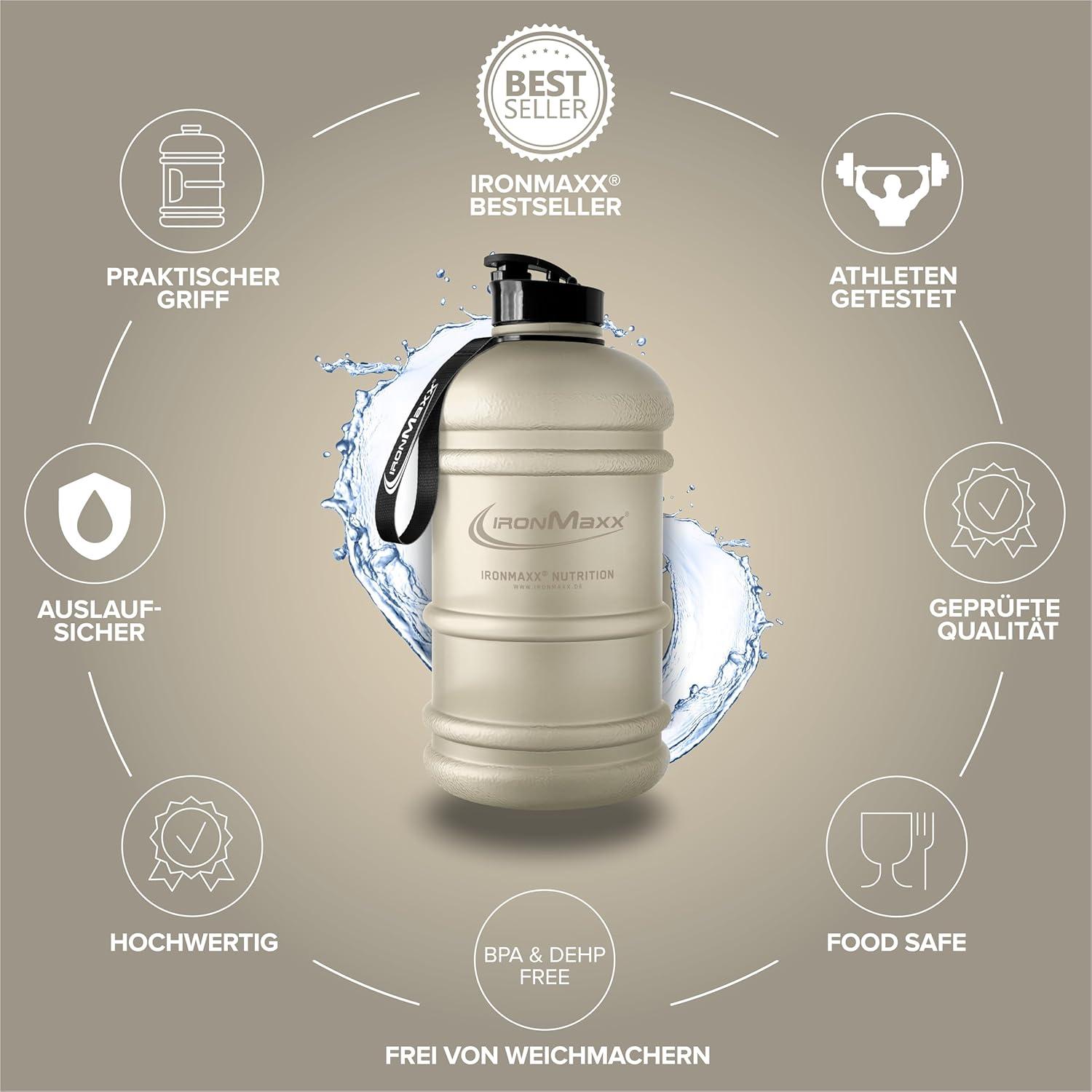 imageIronMaxx Gourde Sport Bouteille dEau Sport 22L 2200 ml Gris Gourde Sans BPA ni DEHP Water Bouteille tanche avec chelle de mesure Bottle Grande Capacit dHydratationFrosted Sandstone Beige