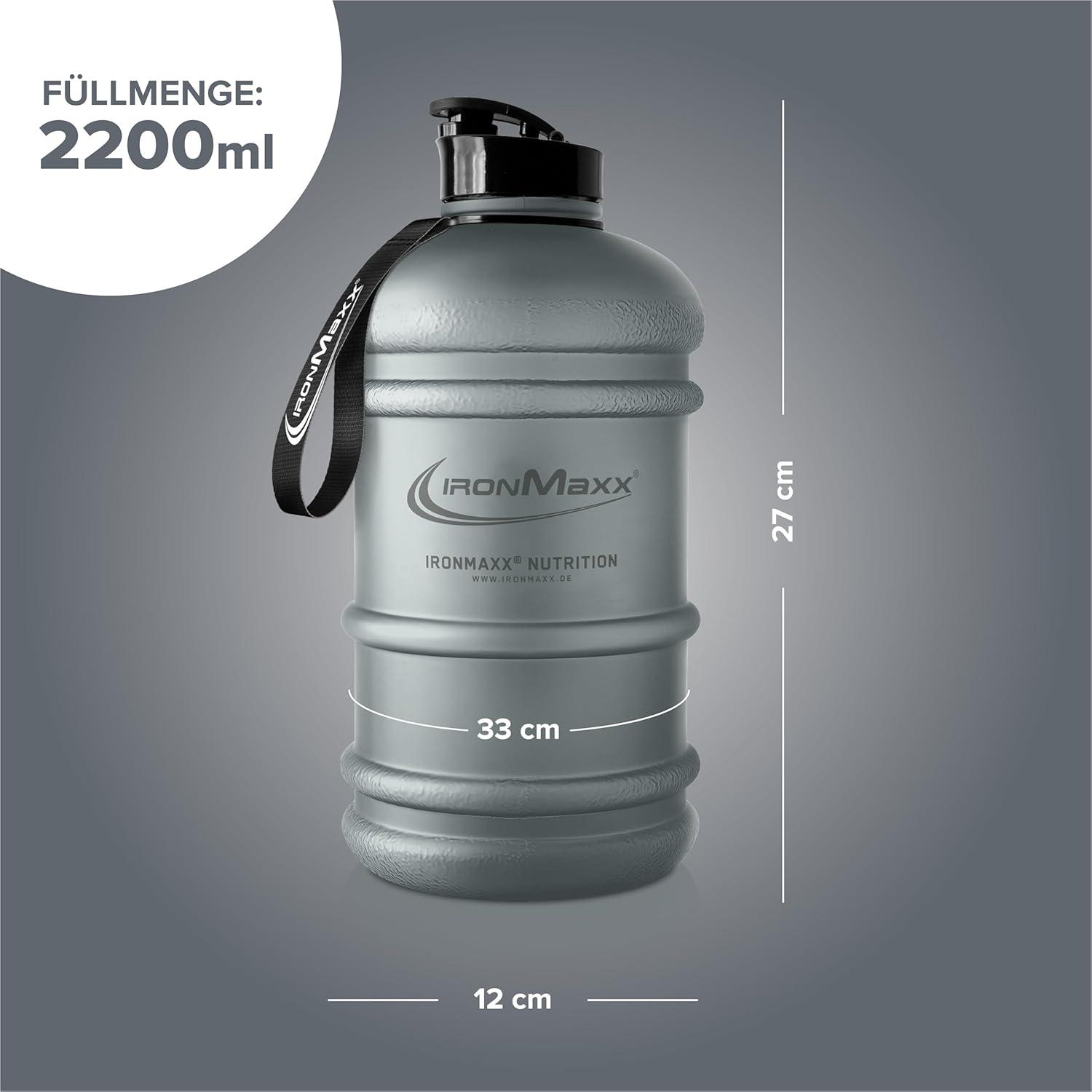 imageIronMaxx Gourde Sport Bouteille dEau Sport 22L 2200 ml Gris Gourde Sans BPA ni DEHP Water Bouteille tanche avec chelle de mesure Bottle Grande Capacit dHydratationAsh Gri
