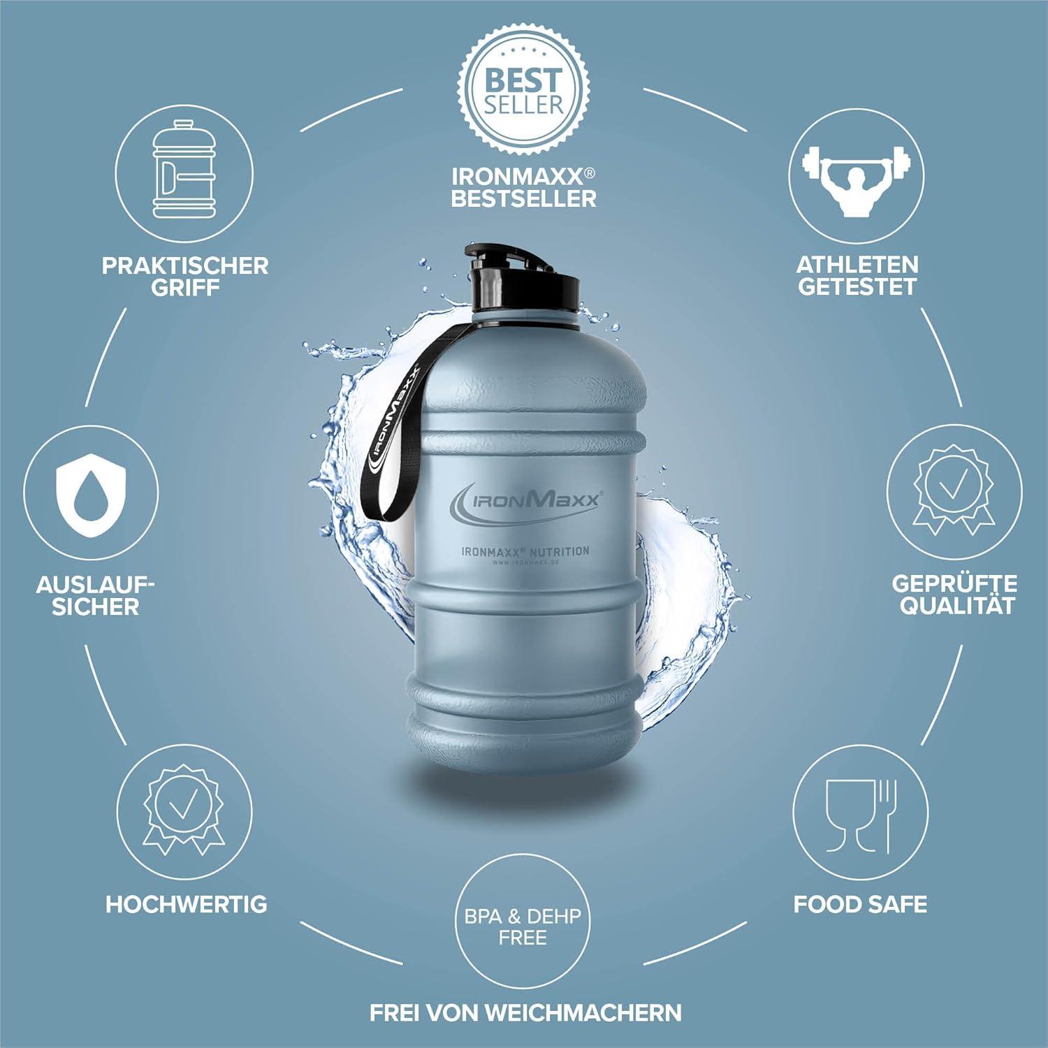 imageIronMaxx Gourde Sport Bouteille dEau Sport 22L 2200 ml Gris Gourde Sans BPA ni DEHP Water Bouteille tanche avec chelle de mesure Bottle Grande Capacit dHydratationFrosted Kyanite Bleu