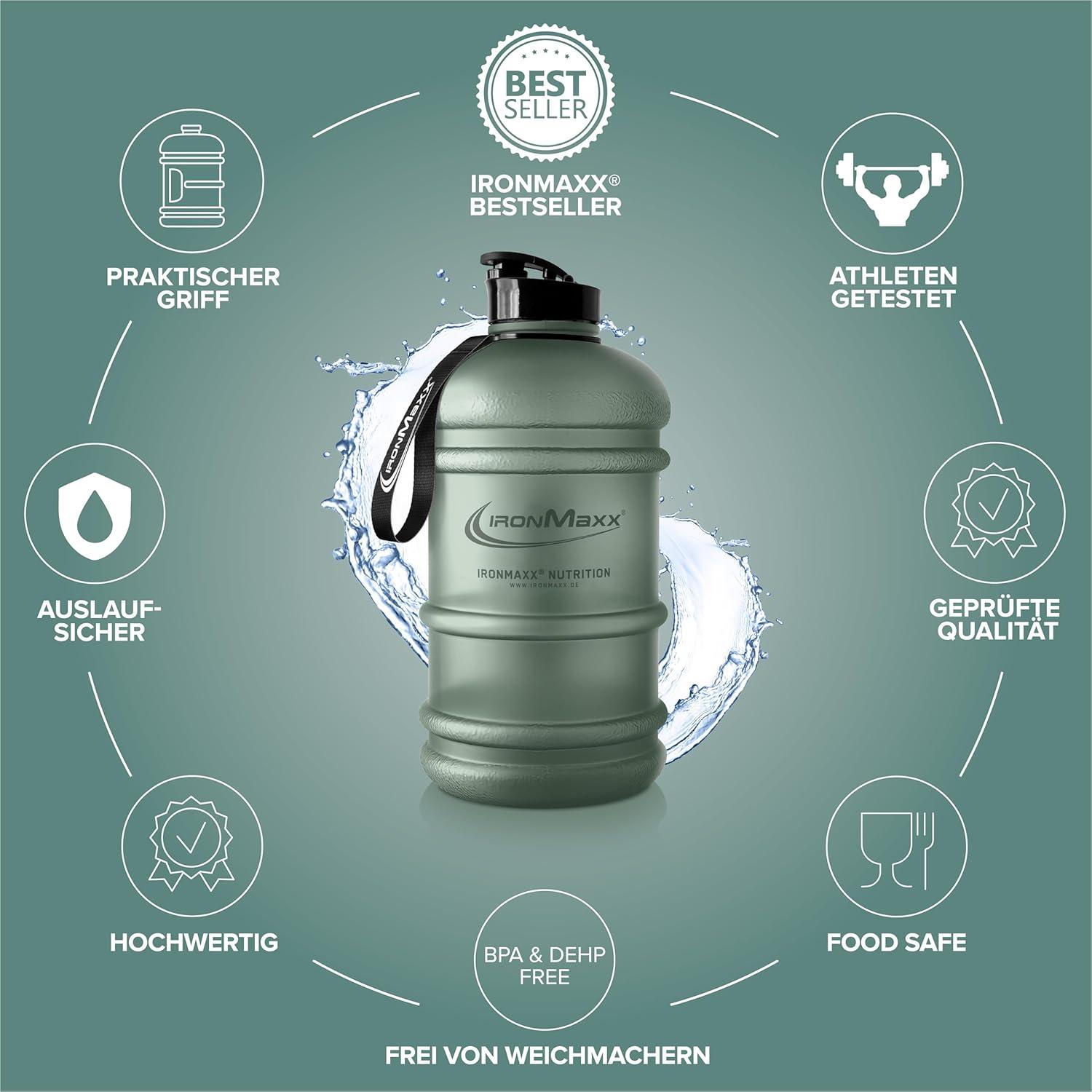 imageIronMaxx Gourde Sport Bouteille dEau Sport 22L 2200 ml Gris Gourde Sans BPA ni DEHP Water Bouteille tanche avec chelle de mesure Bottle Grande Capacit dHydratationFrosted Mineral Gris