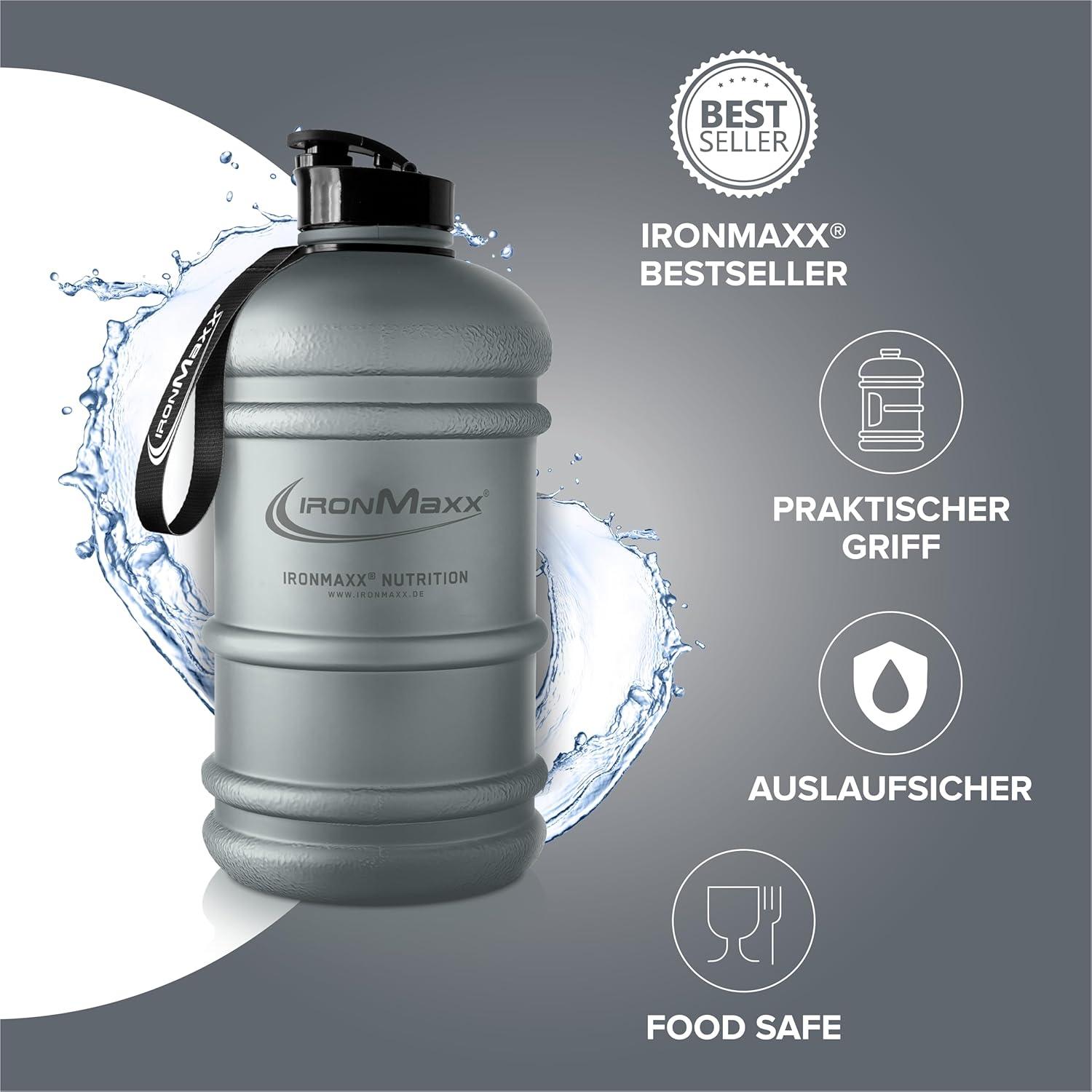 imageIronMaxx Gourde Sport Bouteille dEau Sport 22L 2200 ml Gris Gourde Sans BPA ni DEHP Water Bouteille tanche avec chelle de mesure Bottle Grande Capacit dHydratationAsh Gri