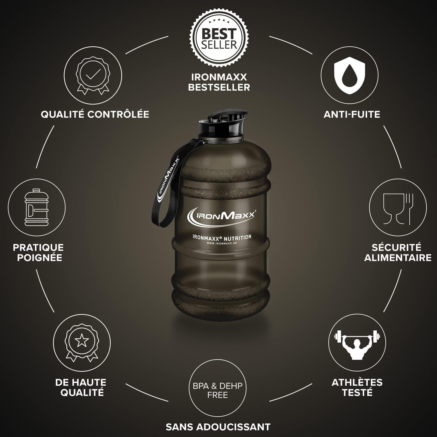 imageIronMaxx Gourde Sport Bouteille dEau Sport 22L 2200 ml Gris Gourde Sans BPA ni DEHP Water Bouteille tanche avec chelle de mesure Bottle Grande Capacit dHydratationNoir Givr