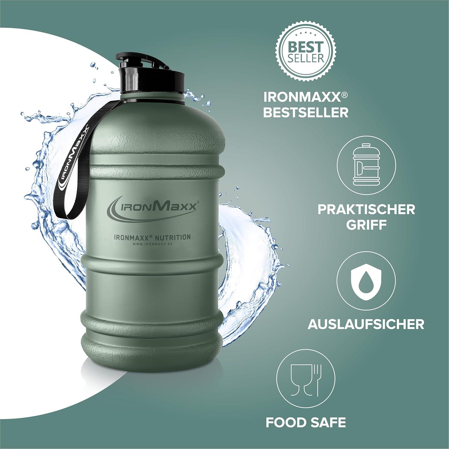 imageIronMaxx Gourde Sport Bouteille dEau Sport 22L 2200 ml Gris Gourde Sans BPA ni DEHP Water Bouteille tanche avec chelle de mesure Bottle Grande Capacit dHydratationMineral Vert