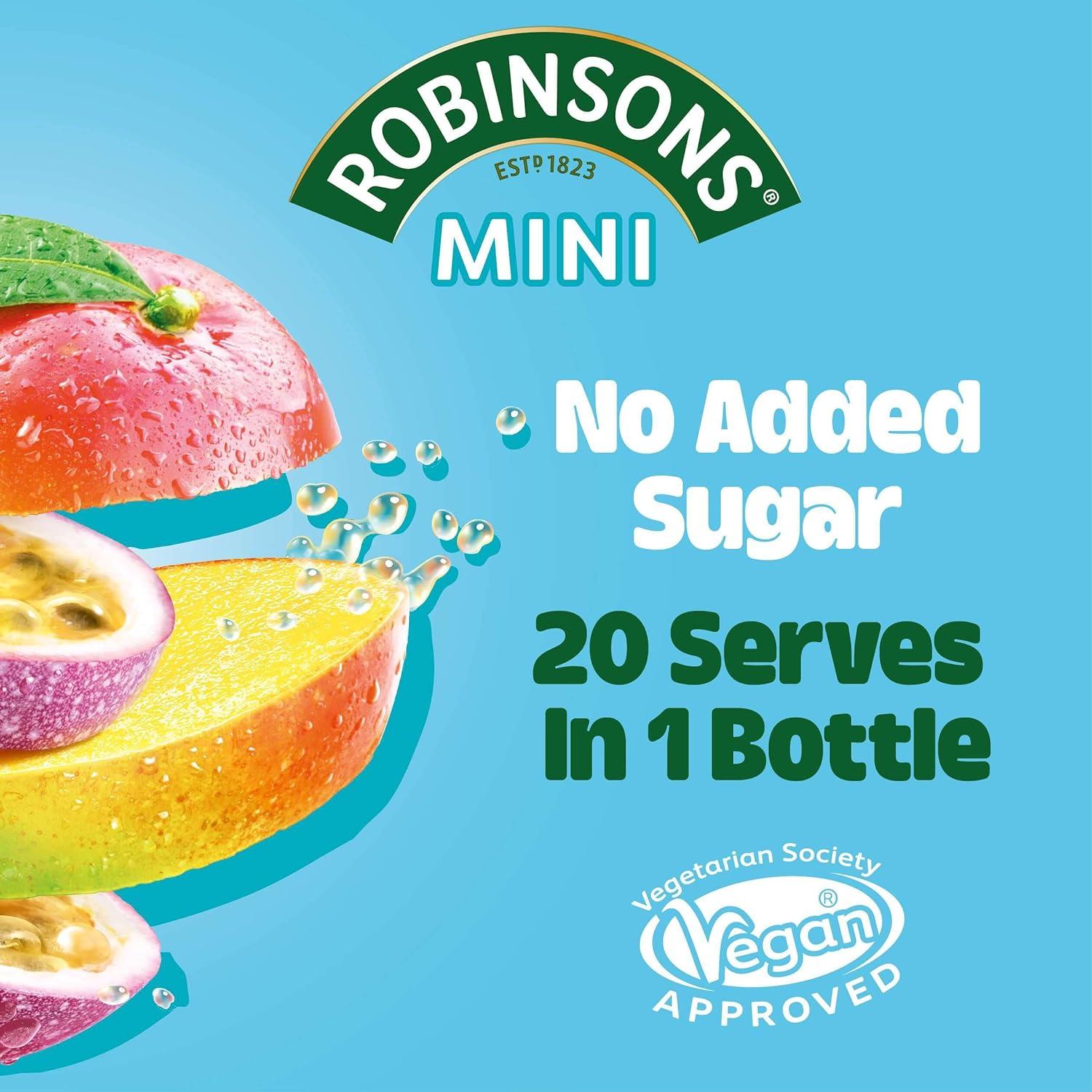 imageRobinsons Mini Sans sucre ajout Faible teneur en calories Fruit de la passion et mangue Pour 20 boissons par paquet