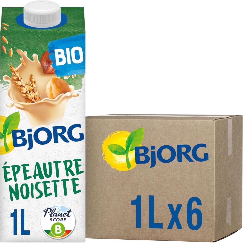 imageBJORG Boisson Noisette Sans Sucre Boisson Vgtale Bio Pauvre En Acides Gras Saturs 1Lpeautre Noisette 6 x 1L