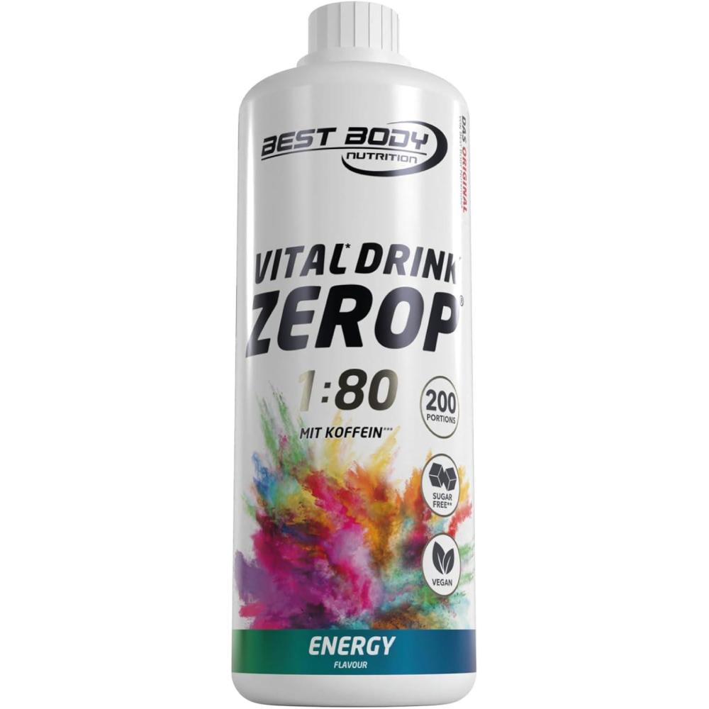 imageBest Body Nutrition Vital Drink ZEROP  Th glac pche Boisson concentre  sirop  sans sucre 180 donne 80 litres de boisson 1000 mlDnergtique