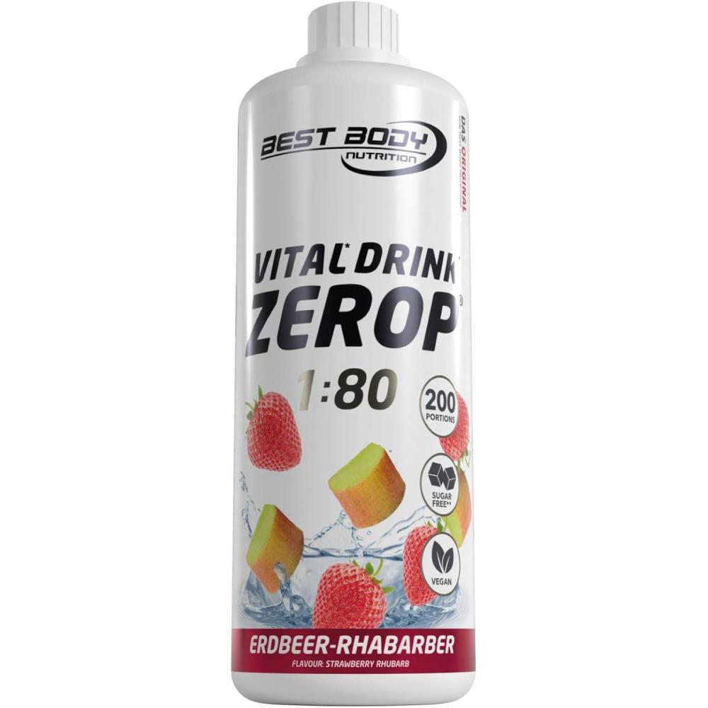 imageBest Body Nutrition Vital Drink ZEROP  Th glac pche Boisson concentre  sirop  sans sucre 180 donne 80 litres de boisson 1000 mlFraiserhubarbe