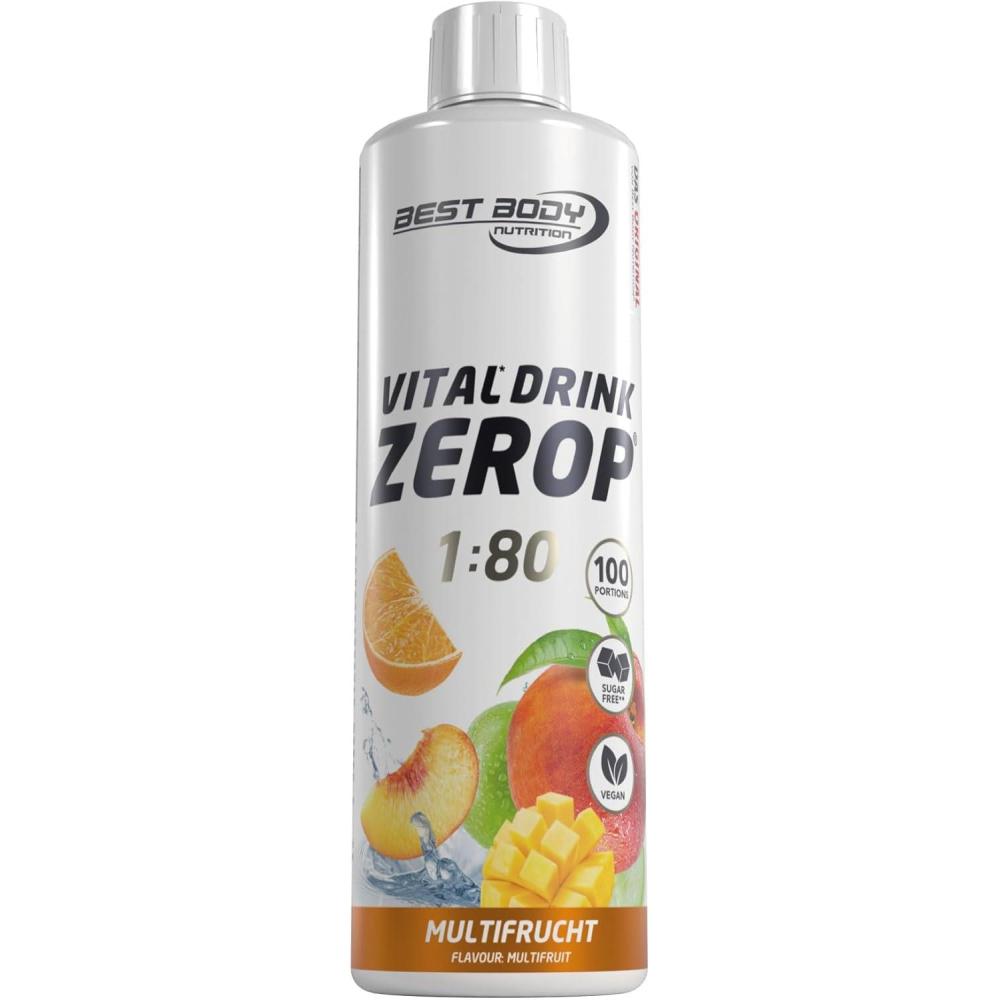 imageBest Body Nutrition Vital Drink ZEROP  Th glac pche Boisson concentre  sirop  sans sucre 180 donne 80 litres de boisson 1000 mlMultifruits