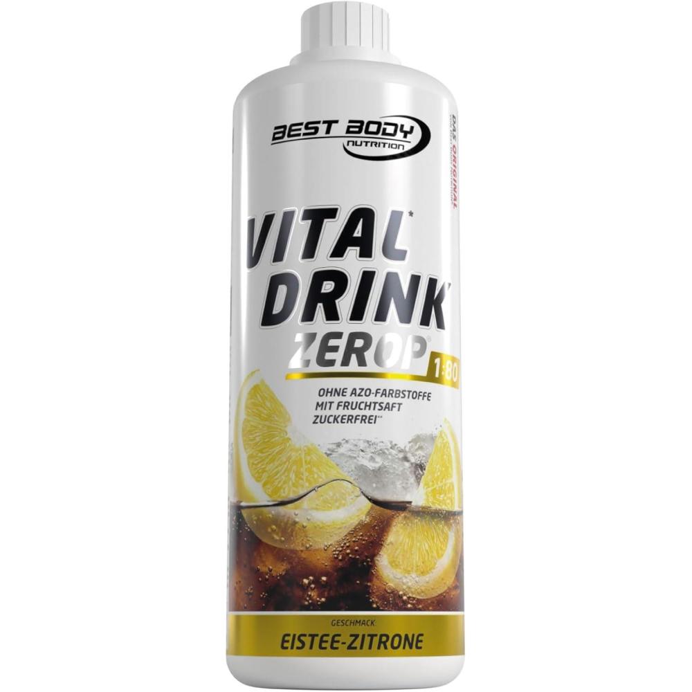 imageBest Body Nutrition Vital Drink ZEROP  Th glac pche Boisson concentre  sirop  sans sucre 180 donne 80 litres de boisson 1000 mlTh glac au citron
