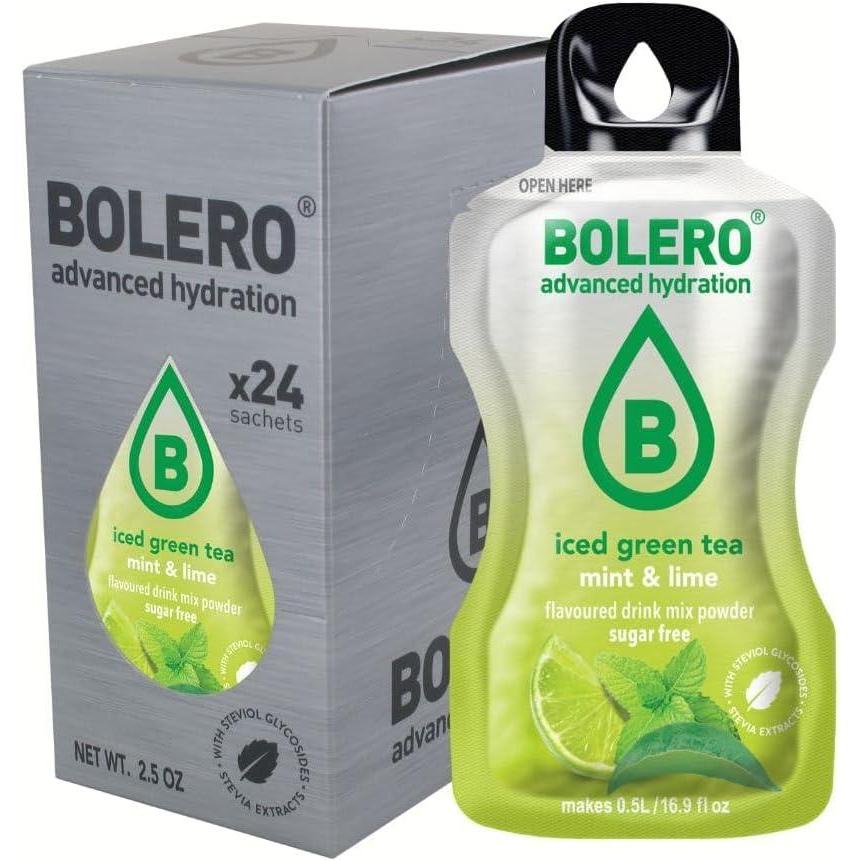 imageBolero TH VERT GLAC MENTHE ampamp CITRON VERT 24x3g Poudre pour boisson sans sucre dulcore la stvia vitamine C convient aux enfants aux sportifs et aux diabtiques