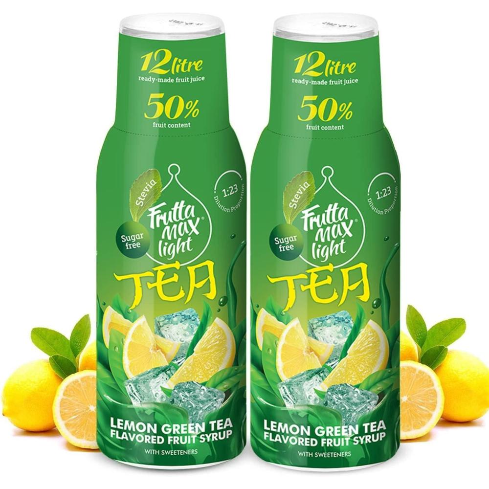imageFruttaMax Sirop dOrange Sans Sucre 60 de Fruit Rel Sirop Faible Teneur en Calories pour Sodas Cocktails ampamp Desserts 2 x 500 ml2 x Th Vert Citron Light