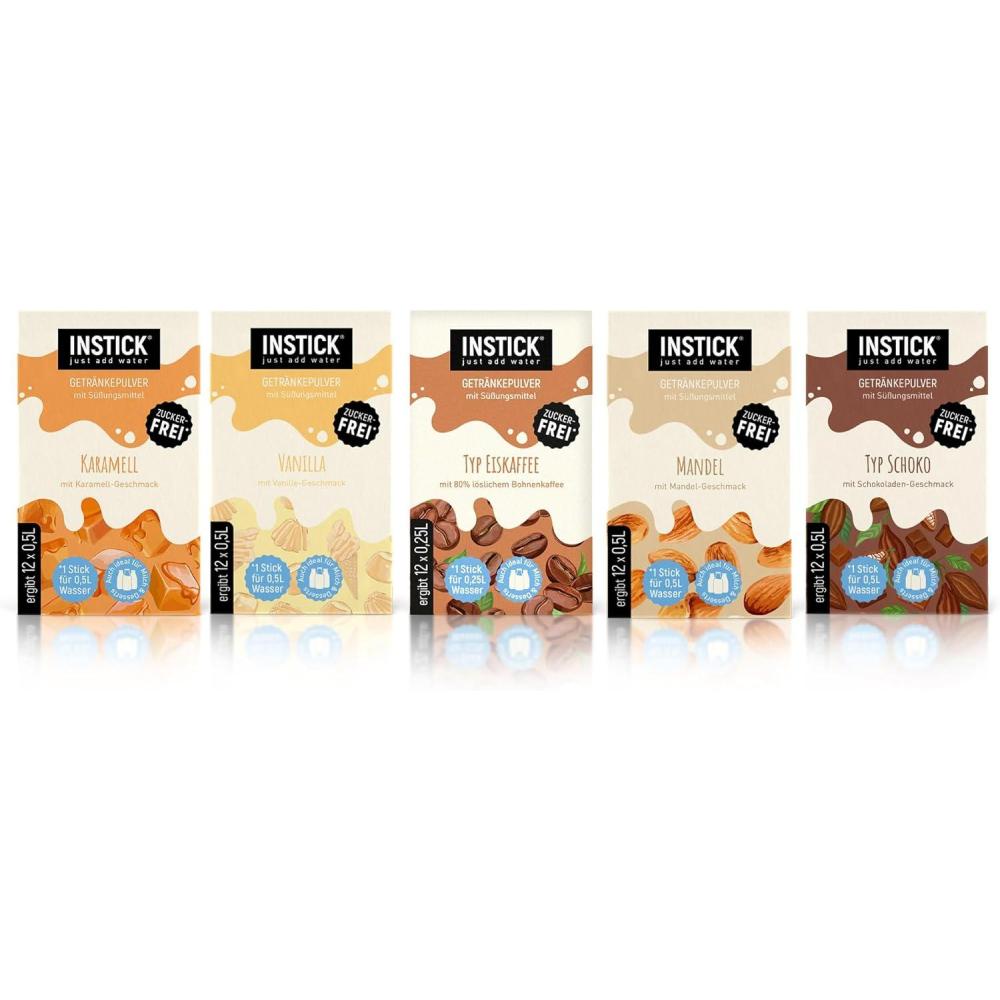 imageINSTICK Boisson instantane sans sucre Lot 25 paquets de 12 sachets chacun pour 12x05L diffrentes sortes classiques boisson en poudre vgtalienne faible en calories avec vitamine CLot de lait