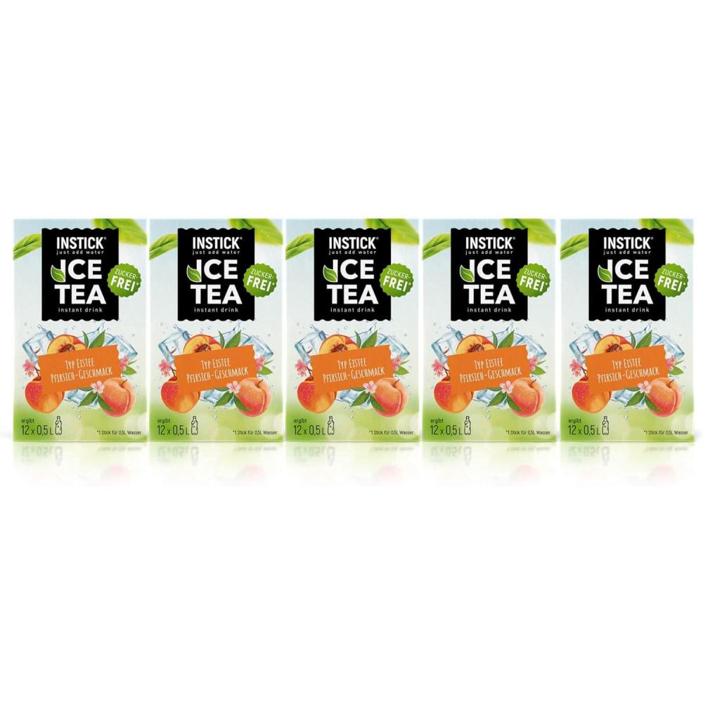 imageINSTICK Boisson instantane sans sucre Lot 25 paquets de 12 sachets chacun pour 12x05L diffrentes sortes classiques boisson en poudre vgtalienne faible en calories avec vitamine CLot th glac la pche