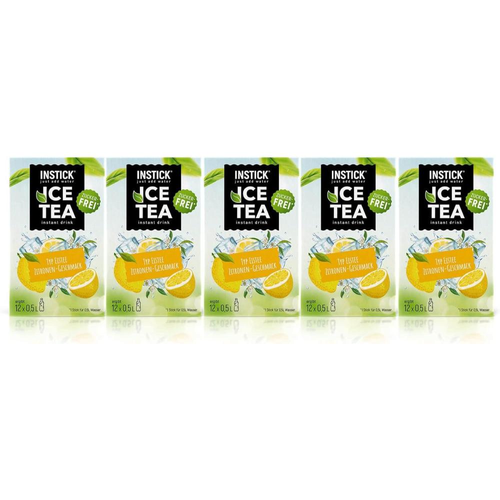 imageINSTICK Boisson instantane sans sucre Lot 25 paquets de 12 sachets chacun pour 12x05L diffrentes sortes classiques boisson en poudre vgtalienne faible en calories avec vitamine CLot th glac au citron