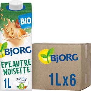 BJORG – Boisson Noisette Sans Sucre – Boisson Végétale Bio – Pauvre En Acides Gras Saturés – 1L(Épeautre Noisette 6 x 1L)