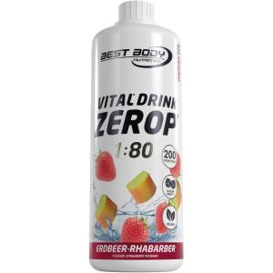Best Body Nutrition Vital Drink ZEROP® – Thé glacé pêche, Boisson concentrée – sirop – sans sucre, 1:80 donne 80 litres de boisson, 1000 ml(Fraise-rhubarbe)