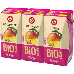Höllinger Bio Jus de Mangue Organique, Pack de 3 x 200ml, Tetra Pack, Sans Sucre Ajouté, Premium, Végétalien, Boisson Naturelle