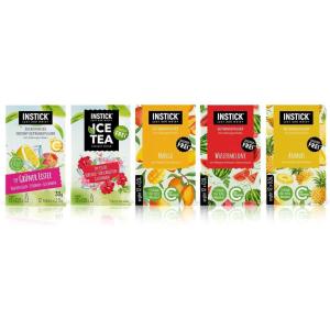 INSTICK Boisson instantanée sans sucre | Lot 2-5 paquets de 12 sachets chacun pour 12×0,5L | différentes sortes classiques | boisson en poudre – végétalienne, faible en calories, avec vitamine C(Lot exotique)