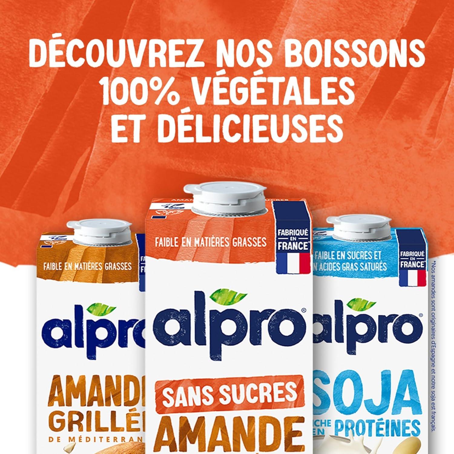 imageAlpro Boisson Vgtale Lait dAmande Grille Sans Sucres 1L Lot de 4x1LLait damande grille sans sucre