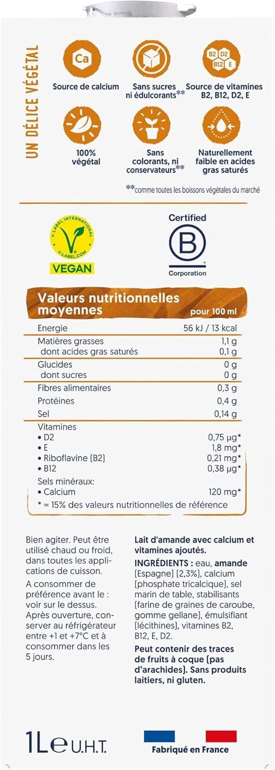 imageAlpro Boisson Vgtale Lait dAmande Grille Sans Sucres 1L Lot de 4x1LLait damande grille sans sucre