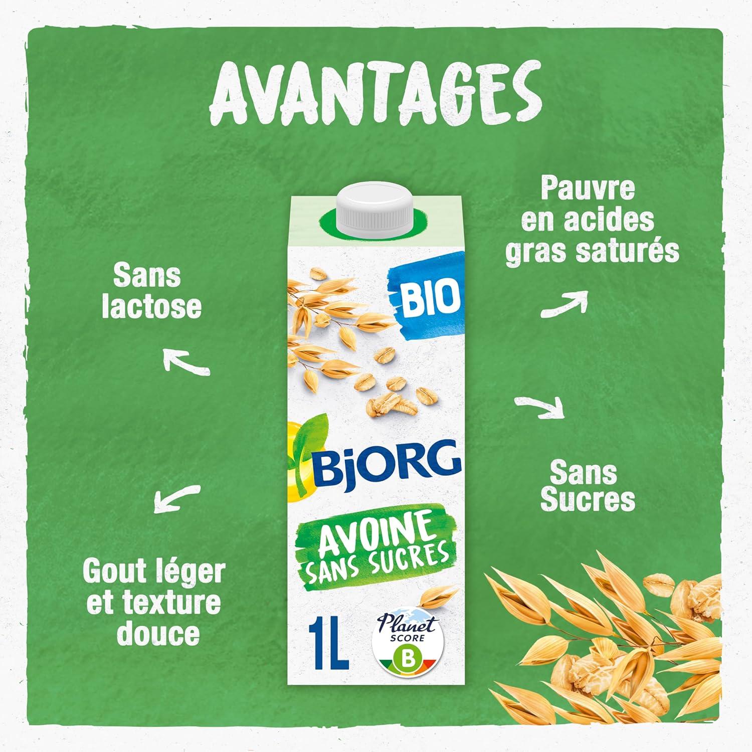 imageBJORG Boisson Avoine Boisson Vgtale Bio Sans Sucres Ajouts Pauvre En Matires Grasses Format Familial 3 x 1L1 l Lot de 1