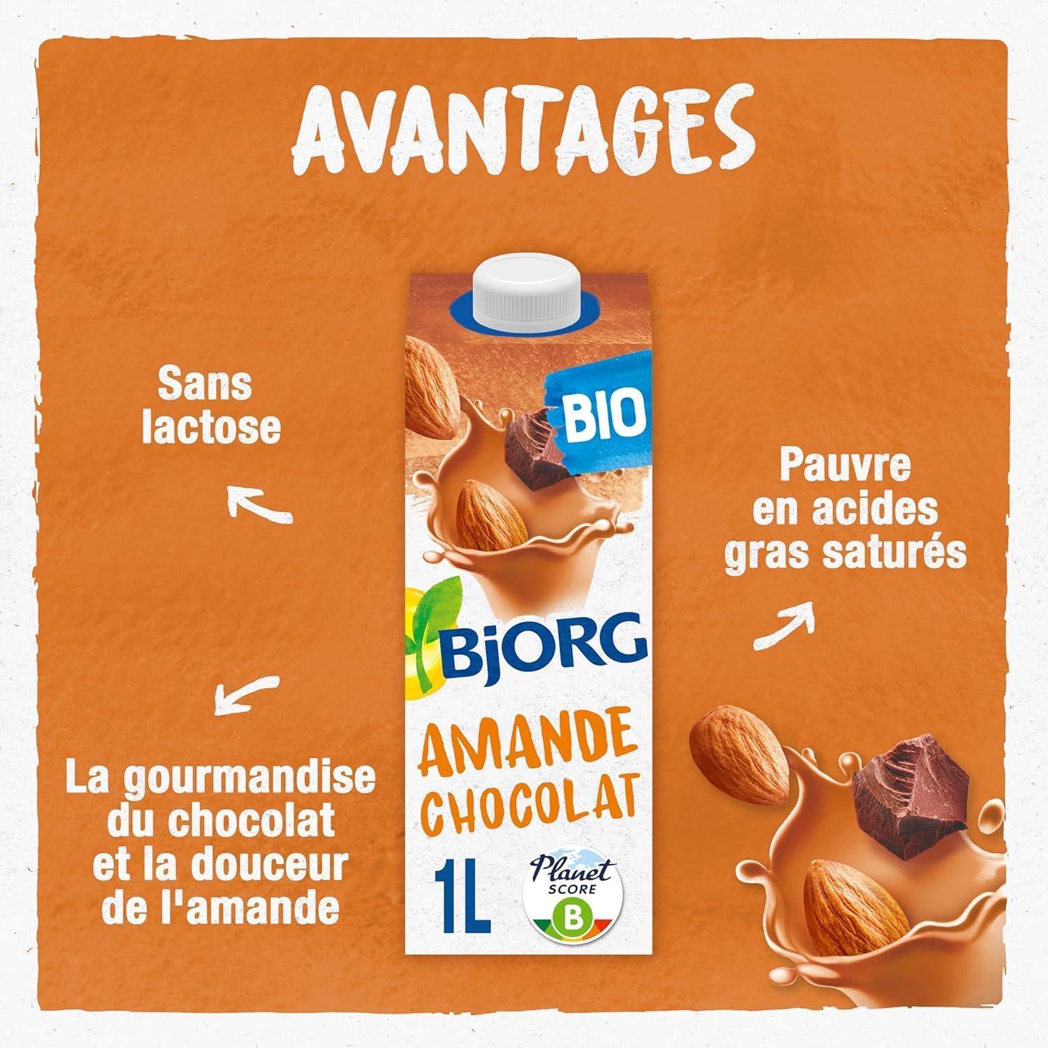 imageBJORG Lait dAmande Sans Sucre Lait Vgtal Bio Pauvre en Acides Gras Saturs 1 L x 6Chocolat