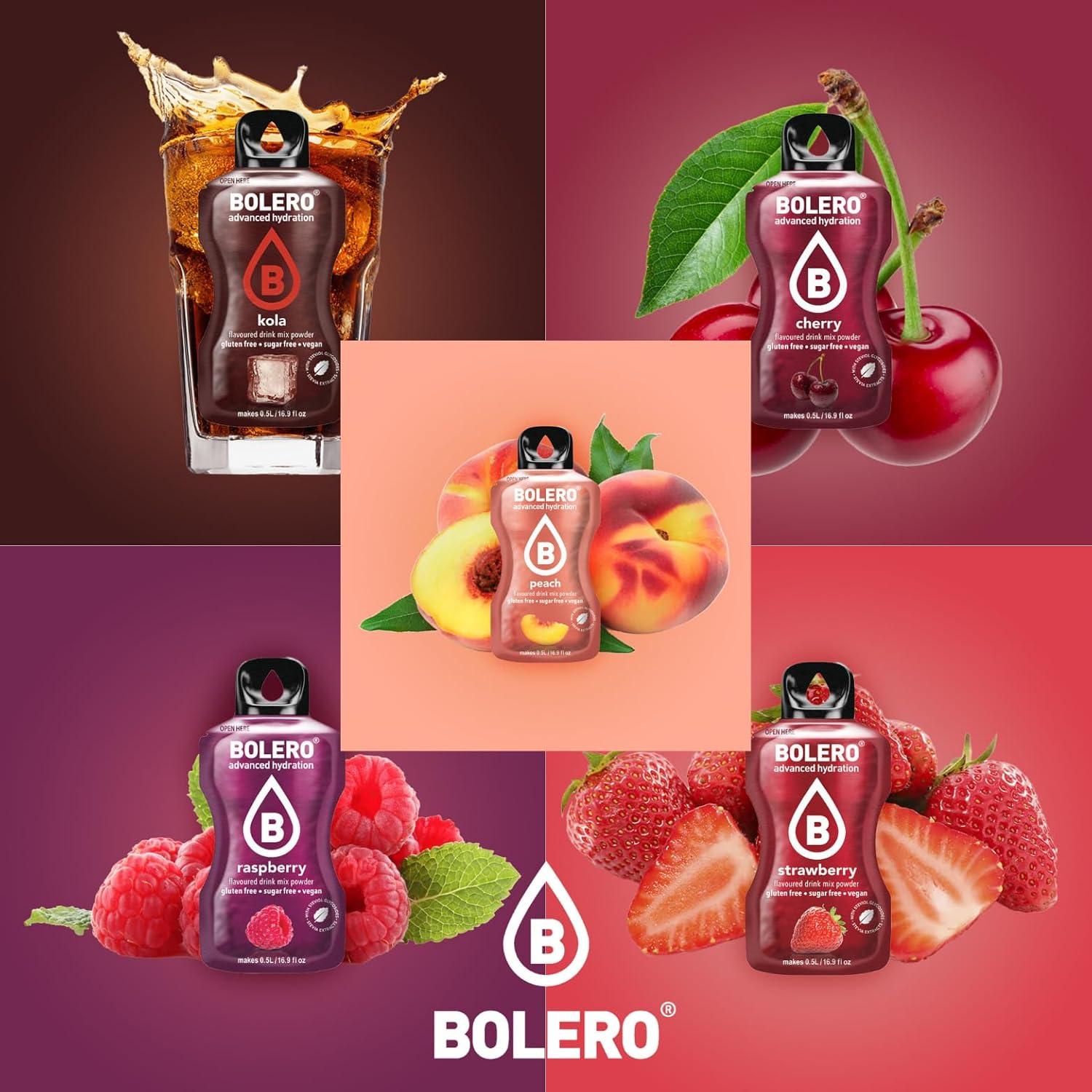 imageBOLERO Assortiment de 20 sticks 9g de Poudre pour Boisson sans sucre la Stevia Sans Conservateur ni colorants artificiels Faible en calories il convient pour toute la Famille
