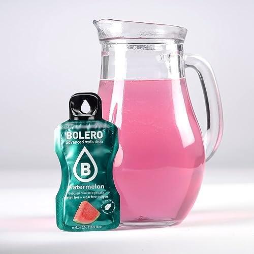 imageBolero WATERMELON 24x3g Jus en poudre sans sucre dulcor la stvia vitamine C pour enfants et sportifs sans gluten vgtalien saveur pastque