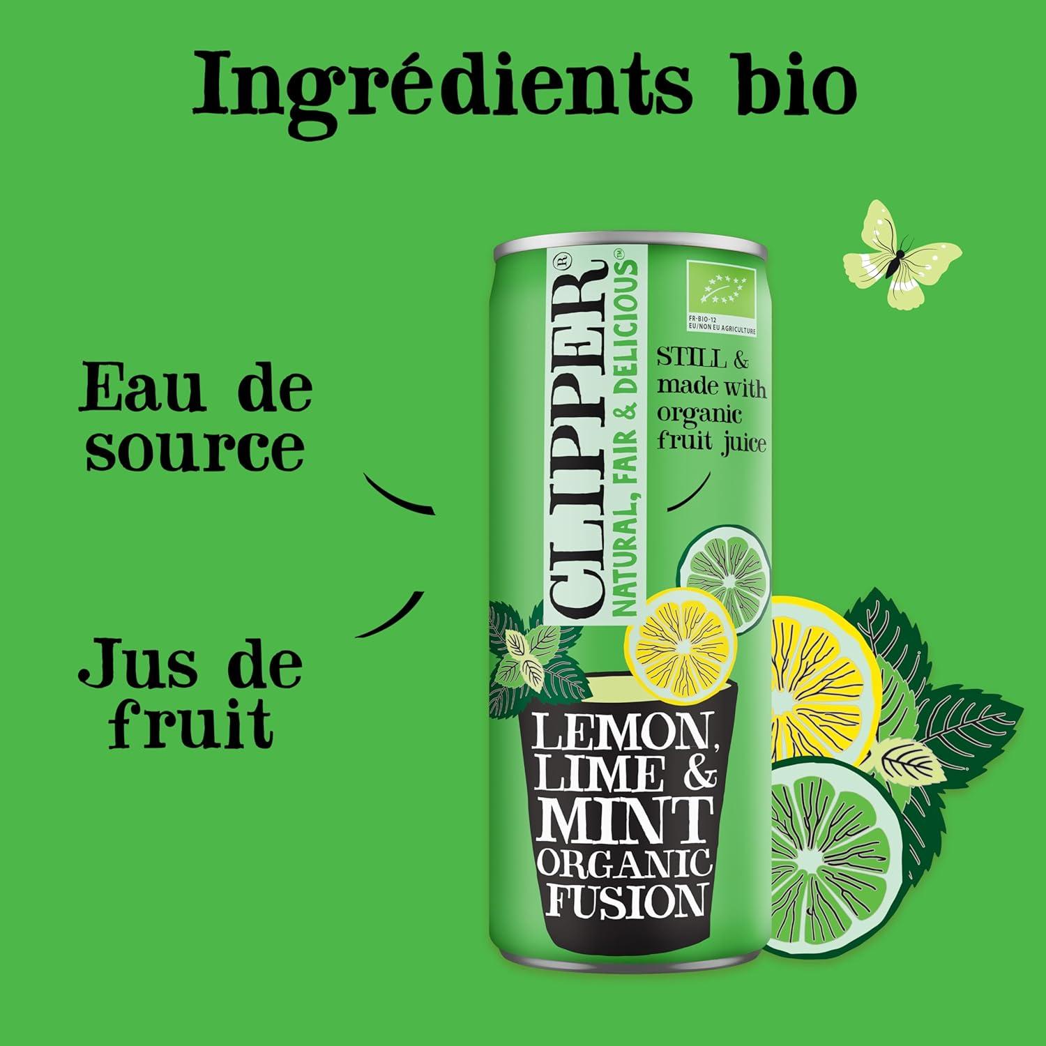 imageCLIPPER Boisson Rafraichissante Bio Fusion Citron Citron Vert Menthe Sans sucre ajouts 25cl x 12Zitrone